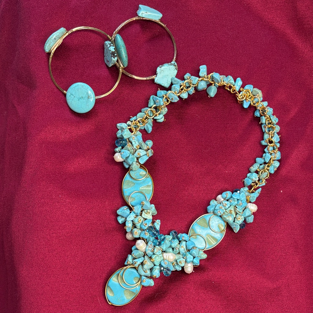 Turquoise And Gold Women's Jewelry Set